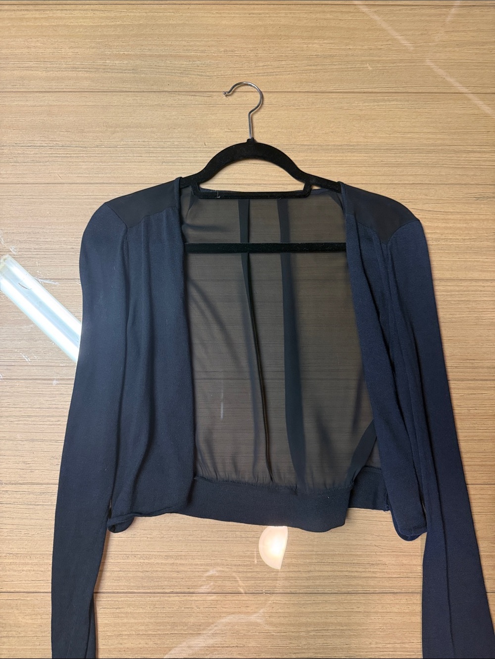 Sheer-Back Black Women’s Open Cardigan